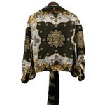 Soho NYC Green/Gold Scarf Print Front Tie Blouse S Photo 10