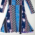 Leota  Wrap mixed print black blue long‎ sleeve faux wrap dress, women size M Photo 9