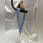 Handmade  Blue and White Polka Dot Wristlet Keychain with White Pompom Photo 1