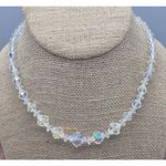 Vintage AB Crystal Collar Necklace & Clip On Cluster Earrings Set Arora Borealis Silver Photo 3