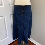 DARK WASH ZOEY BETH‎ DENIM FRONT TIE MAXI SKIRT Blue Size 1X Photo 1