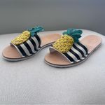 Kate Spade  Icarus Studded Leather Striped Black White Pineapple Slide Sandal 7.5 Photo 5