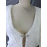 SheIn White Eyelash Knit Cardigan Rhinestone Bow Closures Soft Glam Sweater Photo 4