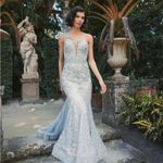 Mac Duggal NEW  Embroidered Applique Feathered One Shoulder Trumpet Gown Size 16 Photo 1