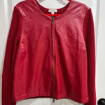 kim rogers Red Sweater Full Zip Front Jacket with Faux Leather Front Panels, PL Photo 0