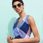 1901  Plaid Wrap Blanket Plaid Midi Dress Pink Blue Size 6 Photo 3