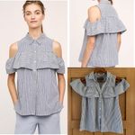 Anthropologie  Sunday in Brooklyn Navy Stripe Scilla Cold Shoulder Blouse size SM Photo 1