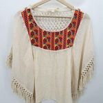 Lovestitch Cream Tulum Fringe Top Boho Embroidery Oversized Fit Women Small NWT Photo 0