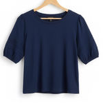 st. john's bay  Dark Blue 100% Cotton Puffy Sleeve Top Photo 0