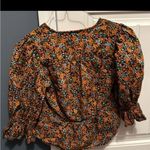 Free People Floral Navy Combo Button-Down I Found You Printed Top Size xs Photo 6