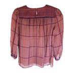 Madewell Silk Blouse Red Blue Plaid Geometric Print Boho Top Size S Photo 4