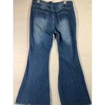 Womens Bell Bottom Jeans Pinstripe Flare Button Fly Boho Hippie Denim Pants XL Blue Photo 1
