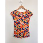 Anthropologie  High-Low Poppy Ruffle Top Cap Sleeves Abstract Art to Wear S Photo 1