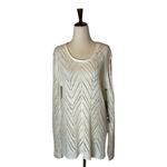 FYLO Ivory Open Crochet Knit Long Sleeve Round Neck Pullover Sweater Size‎ S White Photo 2