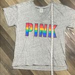 PINK - Victoria's Secret  Gray Tee with Rainbow Logo‎ Photo 1