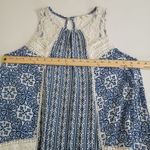 Hint of Mint  Blue White Geometric Lace Trim Dress Women's Size L Photo 9