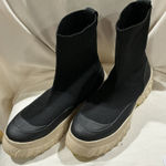 ZARA Woman's Black Stretch Sock Ankle Boot Chunky Heel Size 8.5 to 9 Photo 0