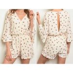 Molly green Rose Print Floral Ruffle Cream 3/4 Sleeve Romper Sz L Photo 1