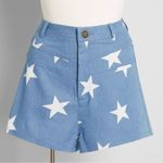 Modcloth  All Stars No Stripes HighRise Denim Shorts Blue White Star Print 16 NWT Photo 0