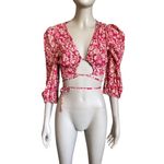 ZARA Red, Pink and White 3/4 Sleeve Crop Top Photo 1