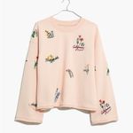 Madewell  RARE Botanical Embroidered Bell-Sleeve cropped Sweatshirt, cream, sz XS Photo 3