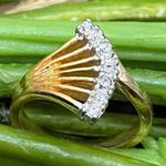 Vintage 18K HGE Gold plated Clear Stone Fan Ring Size 7 Photo 0