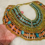 Egyptian Beaded Necklace Collar With Blue Scarabs, Cleopatra Photo 4