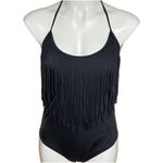 LA Hearts One Piece Swimsuit Halter Fringe Black Large Photo 1