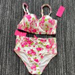 Betsey Johnson  Love Always Pink Rose Corset High Waist Bikini Set NWT Photo 0