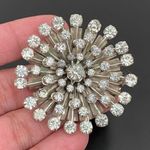 Vintage Unsigned Starburst Snowflake Clear Rhinestones Pendant Brooch 17g Photo 4