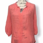 Jemma Coral Rayon 3/4 Sleeve Peasant Blouse | Size S Pink Photo 0