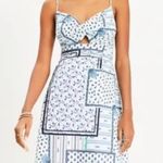 Loft  Floral Cowl Neck Patchwork Cutout Mini Dress size 0 Blue White Photo 1