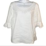 Modcloth  White Cotton Short Sleeve Blouse Puff Sleeves Daisy Print Lace M Photo 4