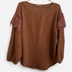 Entro fleece eyelet lace ruffle romantic cozy neutral brown top sz Small boho Photo 3