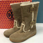 Tory Burch Womens sz 8 camel Suede Shearling with buckles Moccasin Boots Photo 0