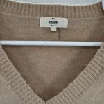 Entro Tan V-Neck denim sleeve contrast distressed sweater casual mixed material Photo 6
