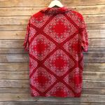 Topshop  Red Floral Paisley Bandana Print Short Sleeve Button Down Blouse Size 4 Photo 1