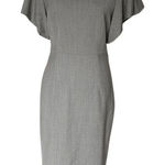 Milly  Women's Gray Flutter Sleeve Wool Sheath Dress Size 6 Formal Midi Length Photo 0