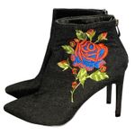Cape Robbin Black Embroidered Rose Stiletto Booties Dual Zips Size 8.5 Photo 0