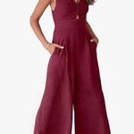 NEW Wide Leg Linen Blend Jumpsuits Beach Outfits M Pink Size M Photo 0
