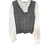 Nanette Lepore PEARL EMBELLISHED RUFFLE COQUETTE STYLE SWEATER TOP SMALL NWT Photo 2