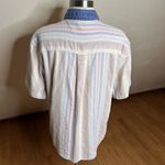 VTG Lemon Grass Top Womens Medium Pastel Striped Denim Collar Short Sleeve Photo 5