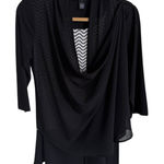 Peck & Peck  Black Drape Blouse Black and‎ White Inset Sz Small Photo 0