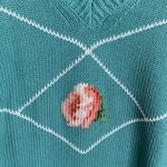 Lands' End Lands’ End Women’s Vintage Sea Green V-neck Rose Cotton Sweater NWOT W-344 Sz M Photo 1