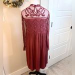 Sundance Burgundy High Neck Lace Yoke Boho Dress Long Sleeve Sz 8 🧡 Red Photo 5