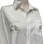 Nancy Ellis Western Shirt Medium White Rhinestone Lion Embroidery Bling EUC Photo 0