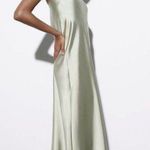 ZARA midi dress satin sleeveless tube olive green wedding party summer Photo 10