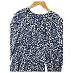 ZARA  Dress Womens L Geometric Ruffle Keyhole Tie Long Balloon Sleeve Blue White Photo 8