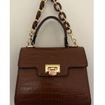 ALDO Alto Brown Alligator Imprint Single Handle Flap Clasp Closure Gold Plated Purse Photo 11