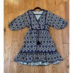 Max Studio navy floral faux wrap puff sleeve dress large Photo 5